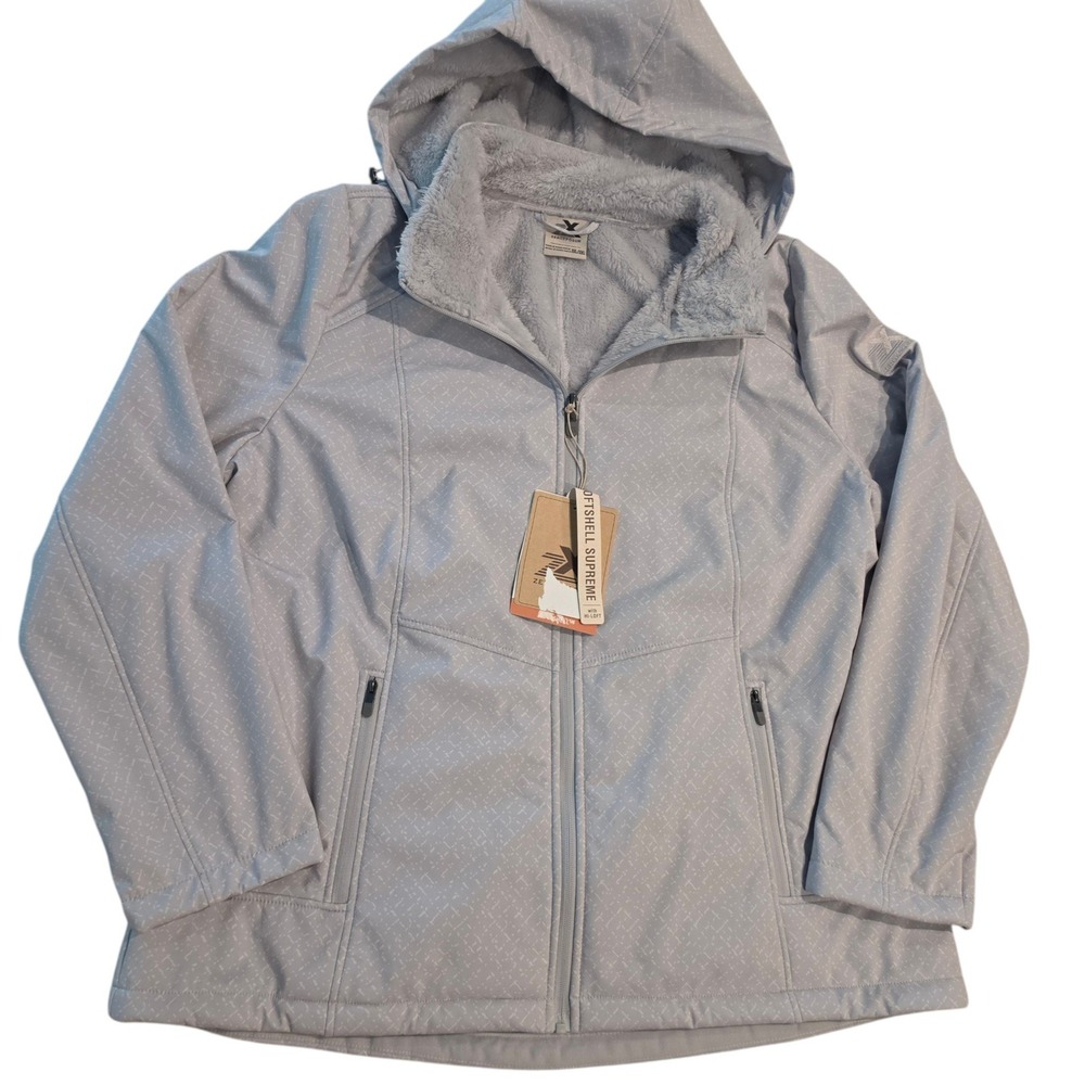 ZeroXposur Womens Softshell Jacket Grey Faux Fur Lined Removeable Hood 2XL